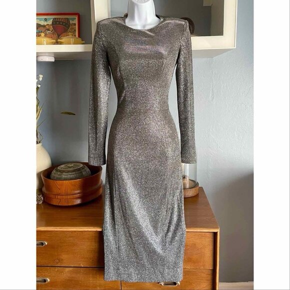 long sleeve silver bodycon dress Festival Cut-Out Metallic Sheen Sheer Mesh Bodycon Dress Burning Man Club  Exx- Silver – Dolls Kill main image 0
